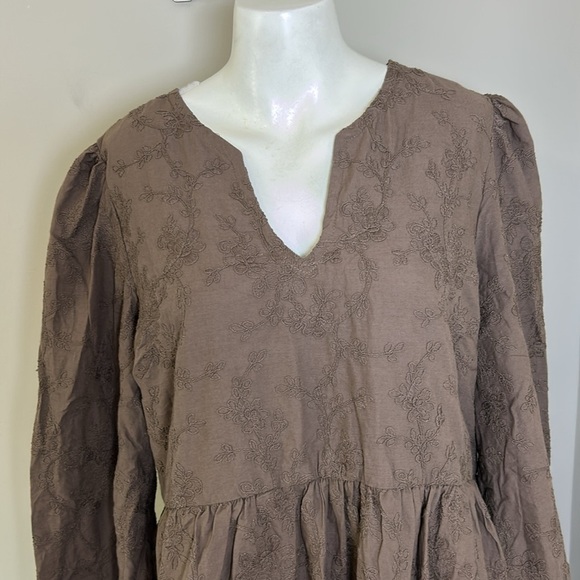 Hyacinth House Becca V Neckline Bell Sleeved Mini Dress Brown Textured XXL NEW - Picture 6 of 13